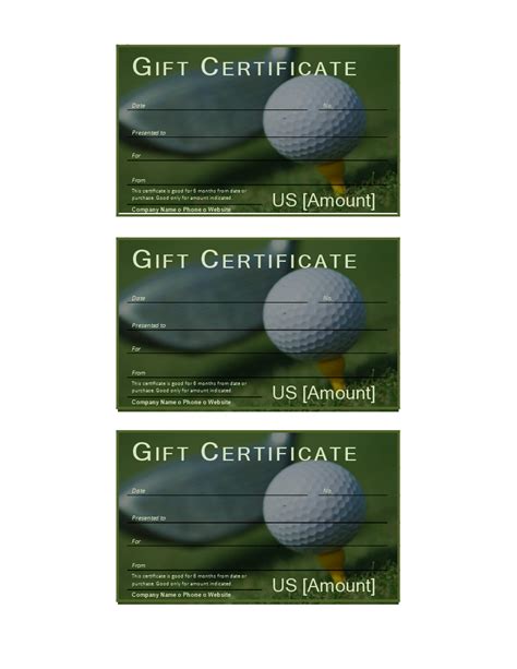 Gift Certificate Template Golf